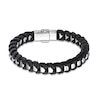 Thumbnail Image 1 of Previously Owned - Men's Woven Black Leather Bracelet in Stainless Steel - 8.5"