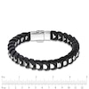 Thumbnail Image 2 of Previously Owned - Men's Woven Black Leather Bracelet in Stainless Steel - 8.5"