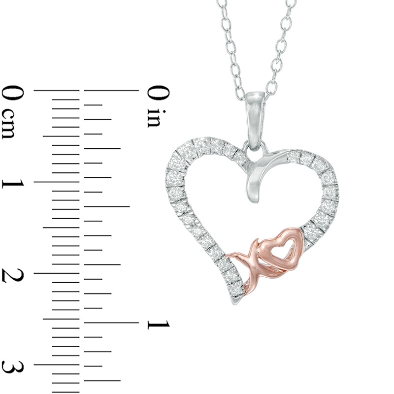 Main Image 2 of Previously Owned - 1/3 CT. T.W. Diamond "XO" Heart Pendant in Sterling Silver with 14K Rose Gold Plate
