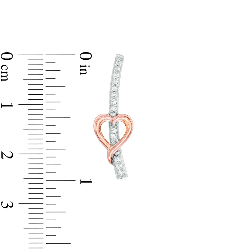 Main Image 2 of Previously Owned - 1/5 CT. T.W. Diamond Heart Crawler Earrings in Sterling Silver and 10K Rose Gold