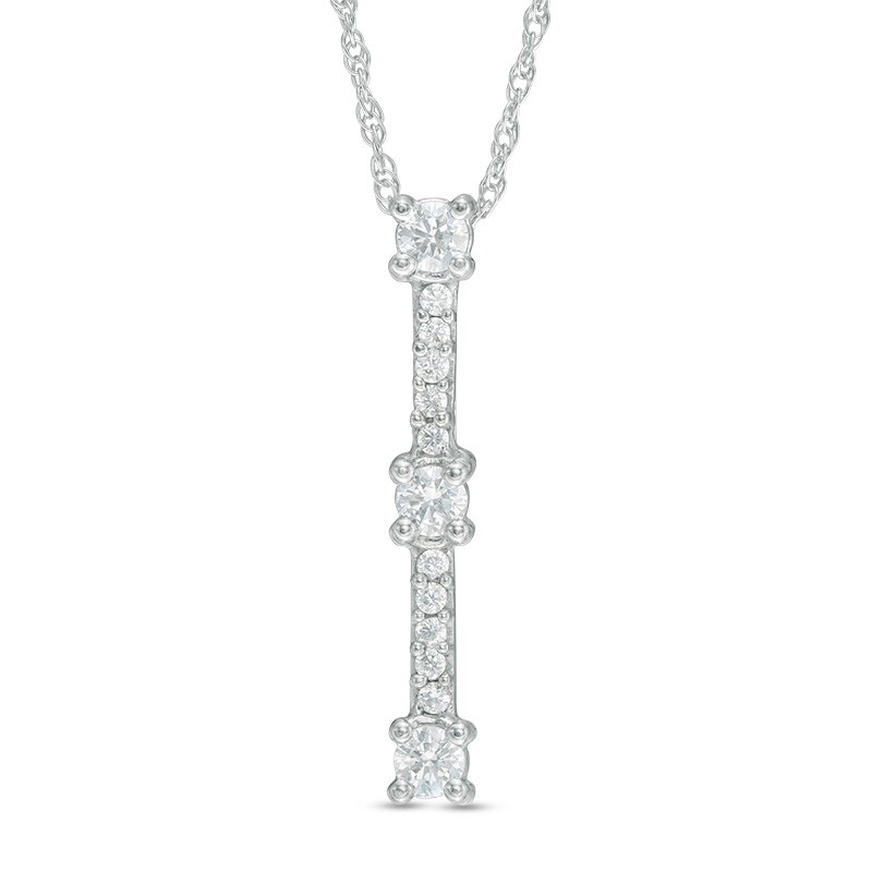 Previously Owned - 1/2 CT. T.W. Diamond Vertical Three Stone Pendant in 10K White Gold