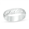 Thumbnail Image 1 of Previously Owned - Men's 6.0mm Brushed Milgrain Slant Comfort Fit Wedding Band in 14K White Gold