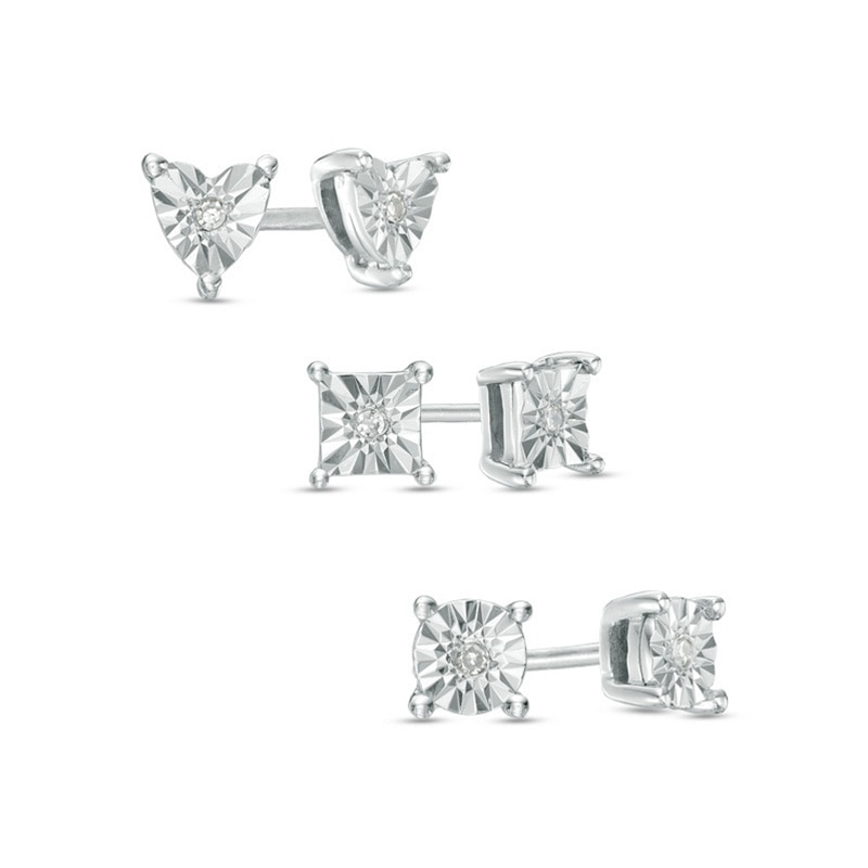 Main Image 1 of Previously Owned - Diamond Accent Three Pair Stud Earrings Set in Sterling Silver