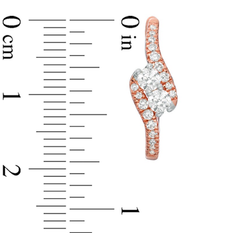 Main Image 2 of Previously Owned - Ever Us® 5/8 CT. T.W. Two-Stone Diamond Bypass Hoop Earrings in 14K Rose Gold