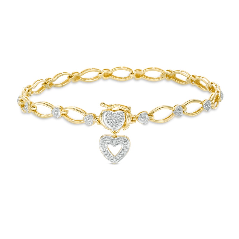 Main Image 1 of Previously Owned - Diamond Accent Oval Link with Heart Charm Bracelet in Sterling Silver with 14K Gold Plate - 7.25"