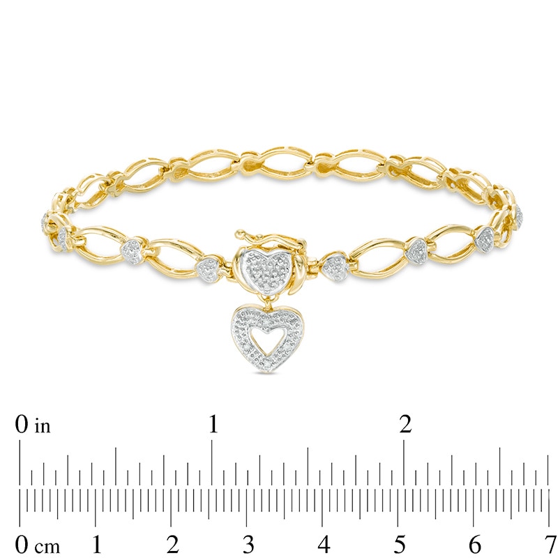 Main Image 2 of Previously Owned - Diamond Accent Oval Link with Heart Charm Bracelet in Sterling Silver with 14K Gold Plate - 7.25"
