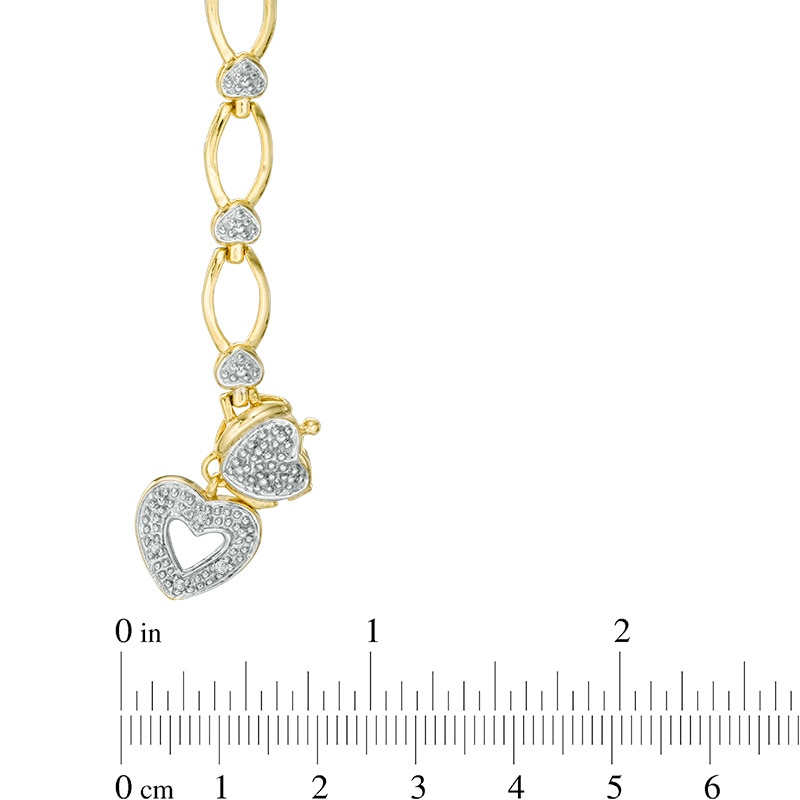 Main Image 3 of Previously Owned - Diamond Accent Oval Link with Heart Charm Bracelet in Sterling Silver with 14K Gold Plate - 7.25"