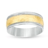 Thumbnail Image 1 of Previously Owned - 8.0mm Hammered Milgrain Comfort Fit Wedding Band in 14K Two-Tone Gold