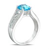 Thumbnail Image 2 of Previously Owned - Oval Swiss Blue Topaz and 1/10 CT. T.W. Diamond Triple Row Cathedral Ring in 10K White Gold