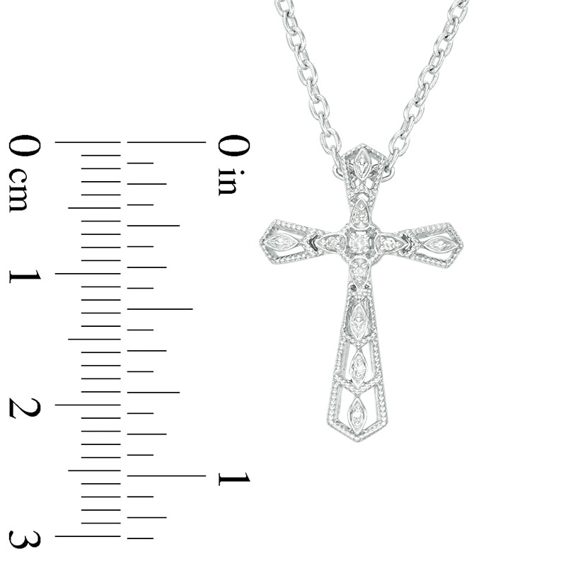 Main Image 2 of Previously Owned - Diamond Accent Vintage-Style Chevron Cross Pendant in Sterling Silver