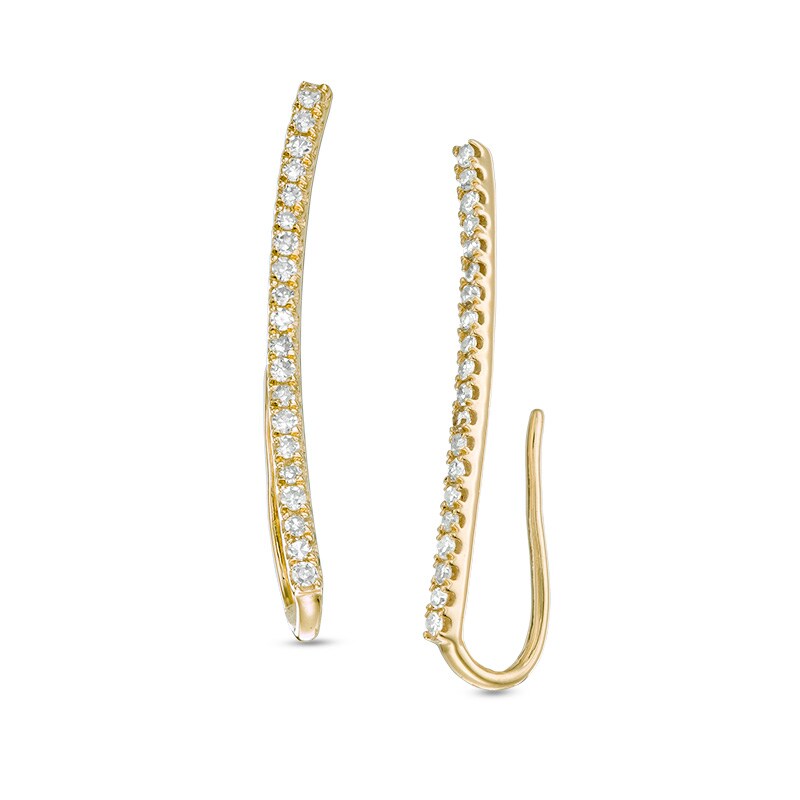 Main Image 1 of Previously Owned - 1/8 CT. T.W. Diamond Curved Bar Crawler Earrings in 10K Gold