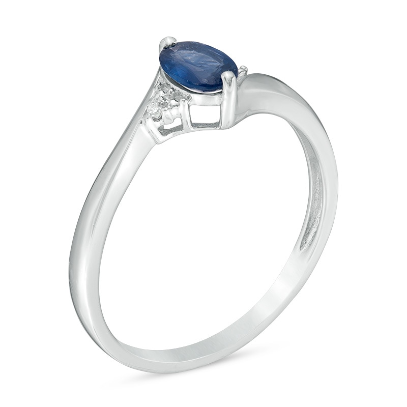 Main Image 2 of Previously Owned - Oval Blue Sapphire and Diamond Accent Bypass Ring in Sterling Silver