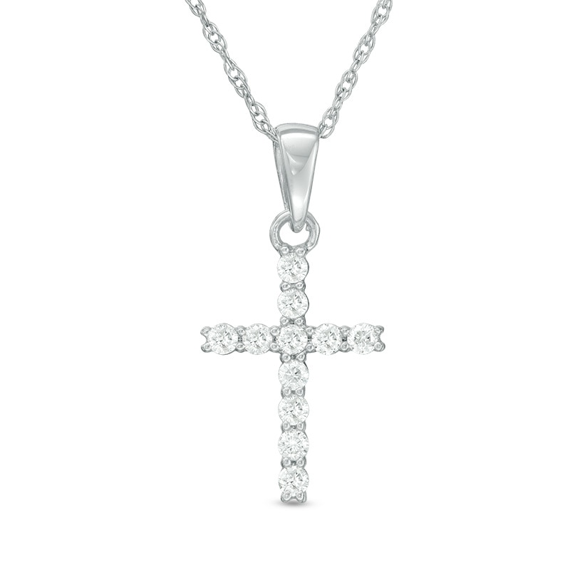 Main Image 1 of Previously Owned - 1/6 CT. T.W. Diamond Cross Pendant in 14K White Gold