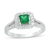 Thumbnail Image 1 of Previously Owned - Lab-Created Emerald, White Sapphire and 1/4 CT. T.W. Diamond Engagement Ring in Sterling Silver
