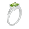 Thumbnail Image 2 of Previously Owned - Emerald-Cut Peridot and Diamond Accent Ring in Sterling Silver