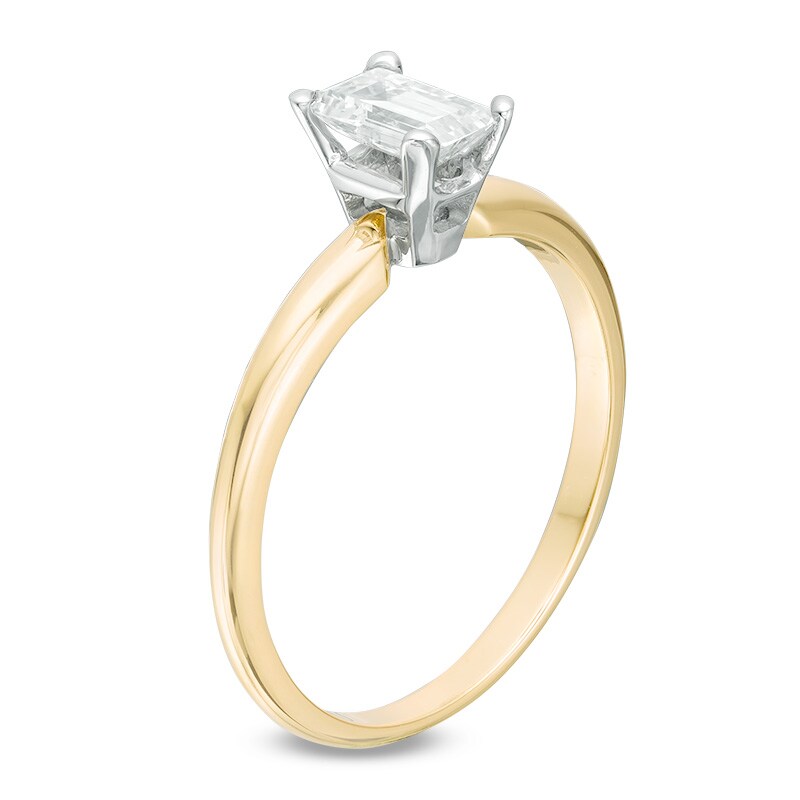 Main Image 2 of Previously Owned - 3/4 CT. Emerald-Cut Diamond Solitaire Engagement Ring in 18K Gold
