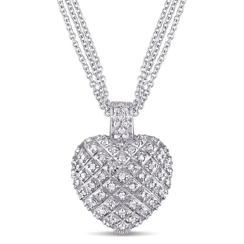Main Image 1 of Previously Owned - 1 CT. T.W. Diamond Three Strand Heart Pendant in Sterling Silver - 17"