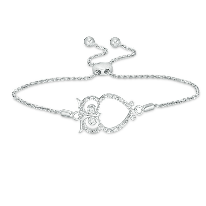 Main Image 1 of Previously Owned - 1/10 CT. T.W. Diamond Owl Bolo Bracelet in Sterling Silver - 8.0"