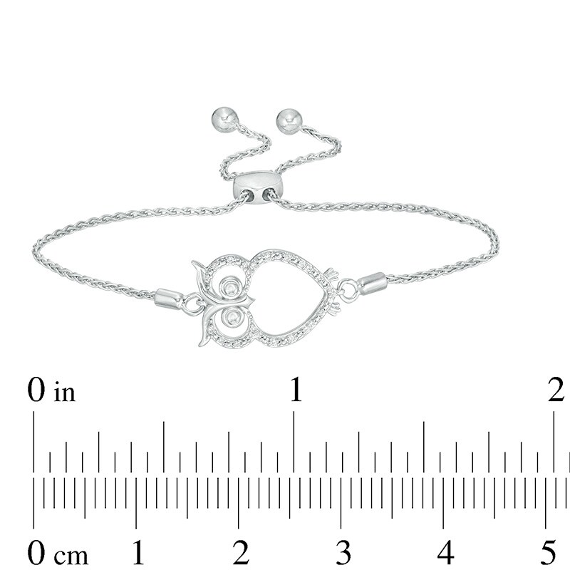 Main Image 2 of Previously Owned - 1/10 CT. T.W. Diamond Owl Bolo Bracelet in Sterling Silver - 8.0"