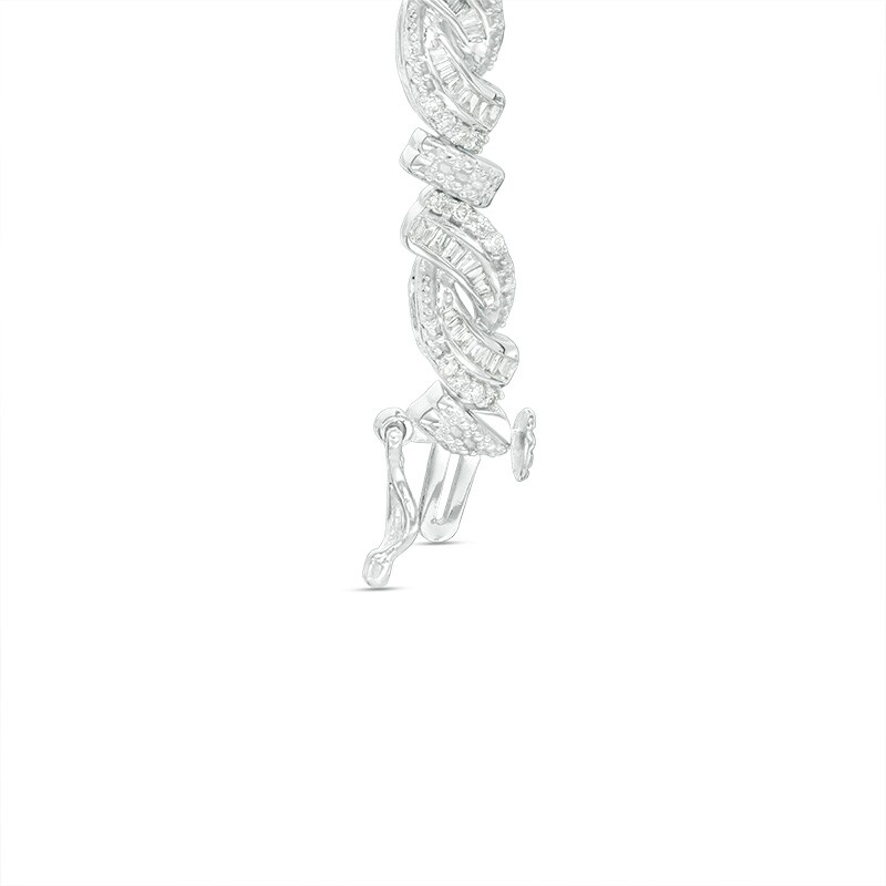 Main Image 4 of Previously Owned - 2 CT. T.W. Baguette and Round Diamond Bypass Bracelet in Sterling Silver