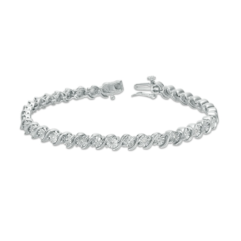 Previously Owned - 1/10 CT. T.W. Diamond "S" Tennis Bracelet in Sterling Silver - 7.25"