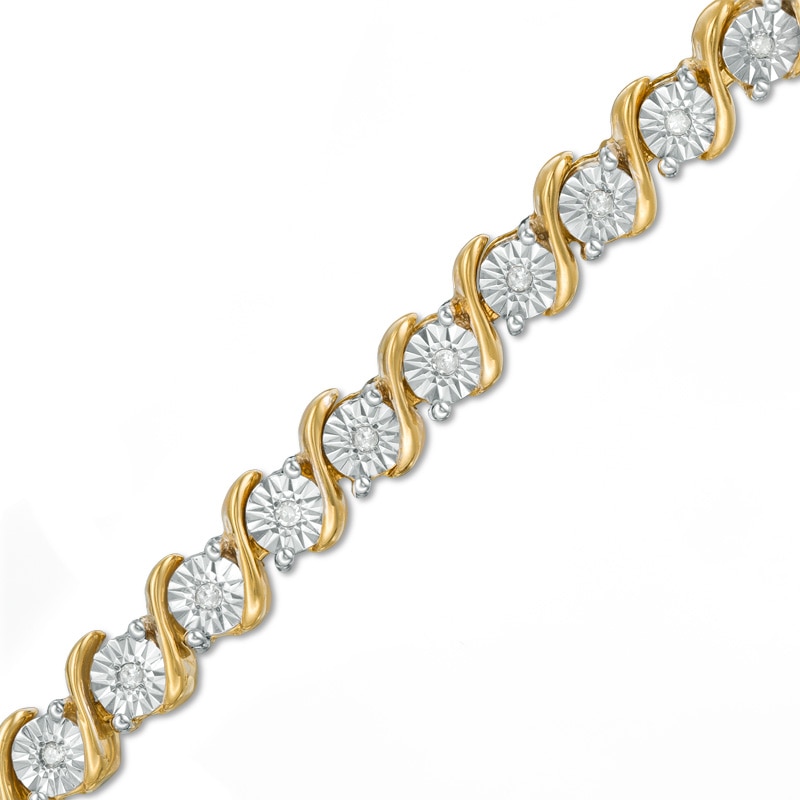 Previously Owned - 1/4 CT. T.W. Diamond "S" Tennis Bracelet in Sterling Silver with 14K Gold Plate - 7.25"