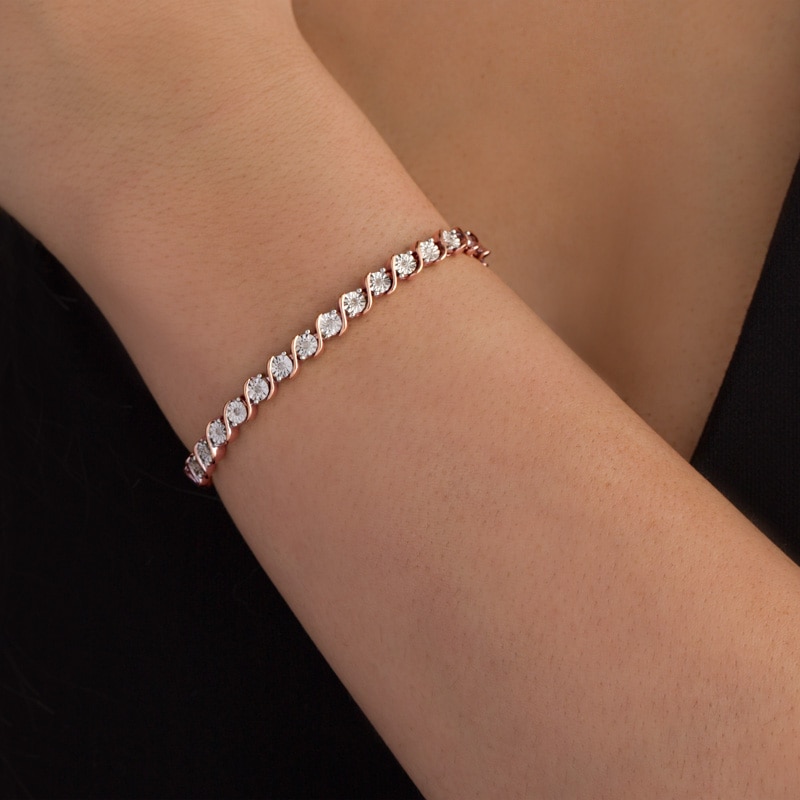 Main Image 2 of Previously Owned - 1/4 CT. T.W. Diamond "S" Tennis Bracelet in Sterling Silver with 14K Rose Gold Plate - 7.25"