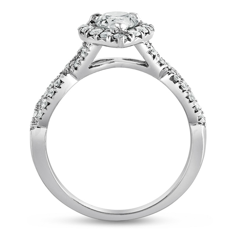 Main Image 3 of Previously Owned - 1-1/5 CT. T.W. Pear-Shaped Diamond Frame Twist Engagement Ring in Platinum