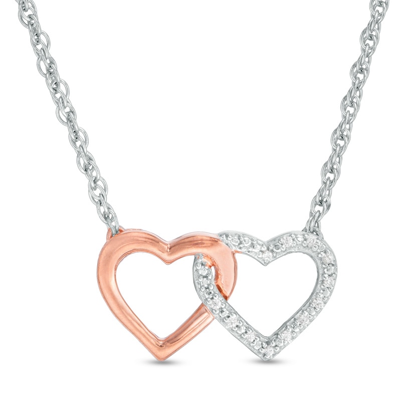 Previously Owned - Diamond Accent Interlocking Hearts Necklace in Sterling Silver and 10K Rose Gold - 17.5"