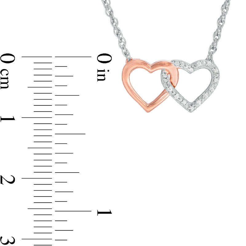 Previously Owned - Diamond Accent Interlocking Hearts Necklace in Sterling Silver and 10K Rose Gold - 17.5"