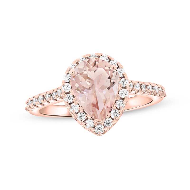 Main Image 1 of Previously Owned - Pear-Shaped Morganite and 3/8 CT. T.W. Diamond Frame Ring in 14K Rose Gold