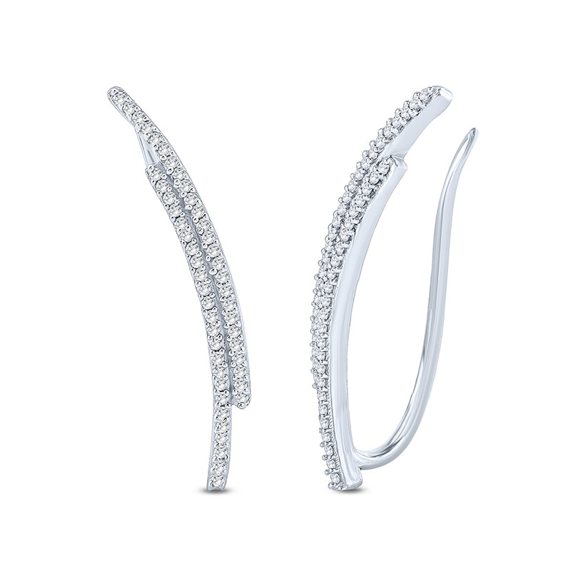 Previously Owned - 1/6 CT. T.W. Diamond Double Row Crawler Earrings in Sterling Silver