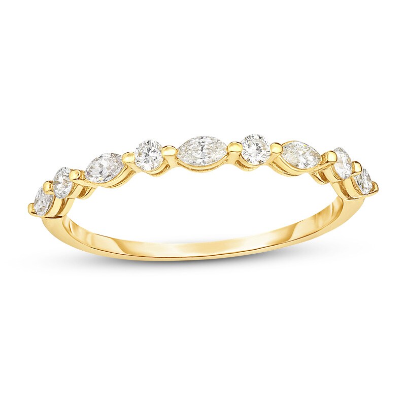 Main Image 1 of Previously Owned - 1/4 CT. T.W. Marquise and Round Diamond Alternating Stackable Band in 14K Gold