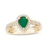Thumbnail Image 1 of Previously Owned - Pear-Shaped Emerald and 1/5 CT. T.W. Diamond Frame Triple Row Split Shank Ring in 10K Gold