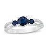 Thumbnail Image 1 of Previously Owned - Blue Sapphire and 1/8 CT. T.W. Diamond Three Stone Split Shank Ring in 10K White Gold
