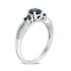 Thumbnail Image 2 of Previously Owned - Blue Sapphire and 1/8 CT. T.W. Diamond Three Stone Split Shank Ring in 10K White Gold