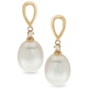 Thumbnail Image 1 of Previously Owned-8.0-9.0mm Oval Freshwater Cultured Pearl and Diamond Accent Loop drop Earrings in 14K Gold