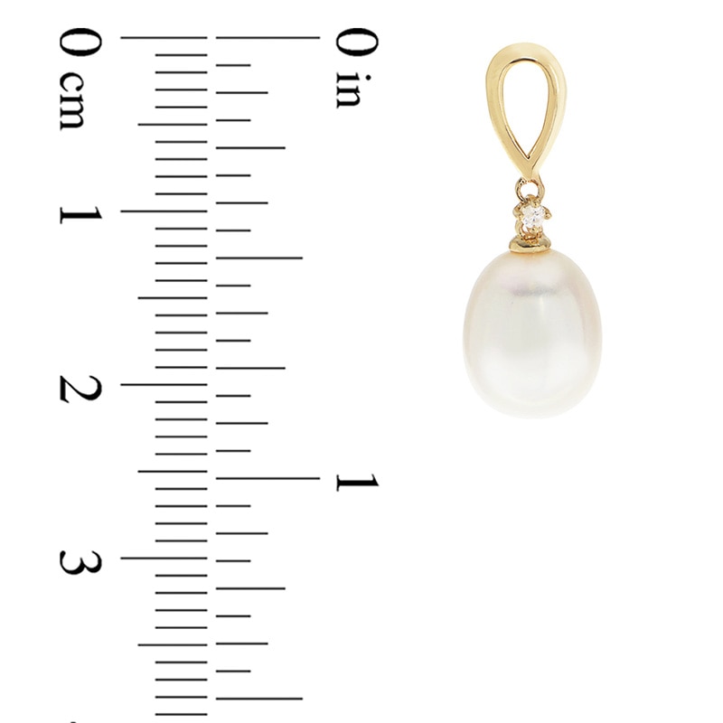 Main Image 2 of Previously Owned-8.0-9.0mm Oval Freshwater Cultured Pearl and Diamond Accent Loop drop Earrings in 14K Gold