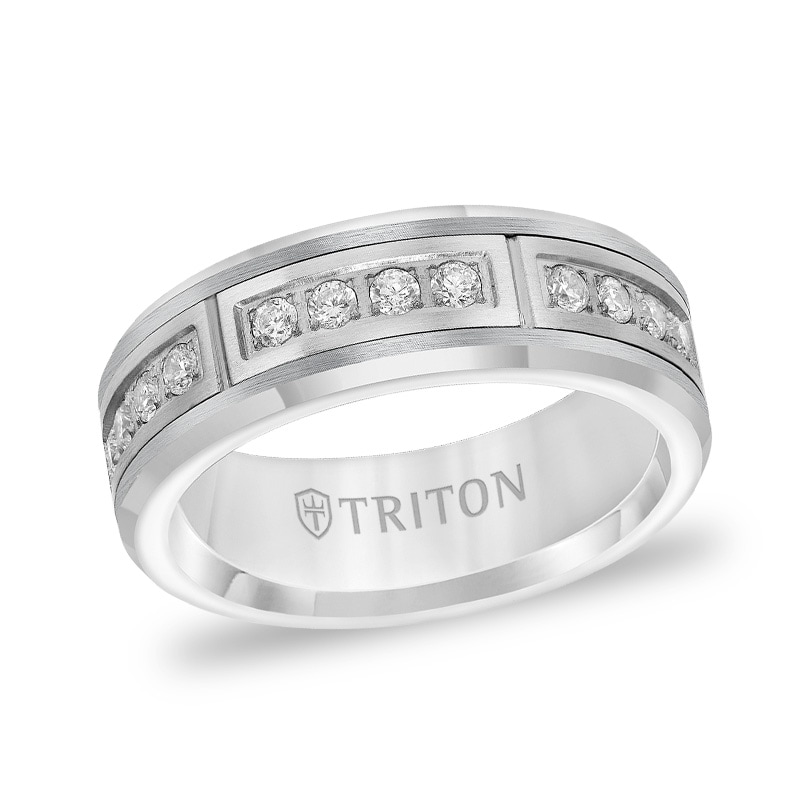 Main Image 1 of Previously Owned - Triton 3/8 CT. T.W. Diamond Wedding Band in Tungsten