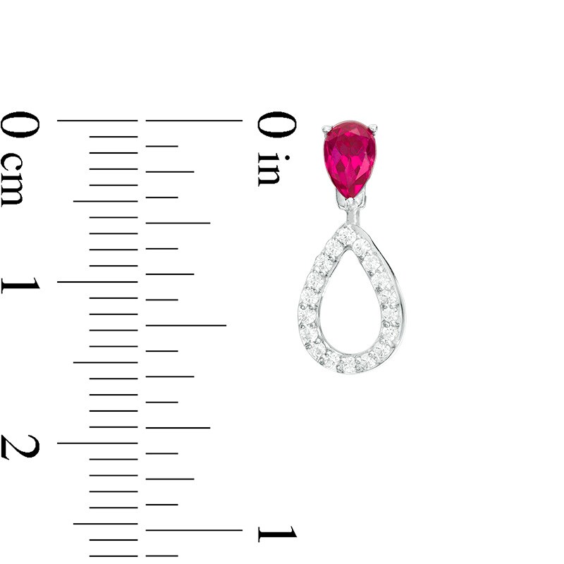 Main Image 3 of Previously Owned - Pear-Shaped Lab-Created Ruby and White Sapphire Convertible Front/Back Earrings in Sterling Silver