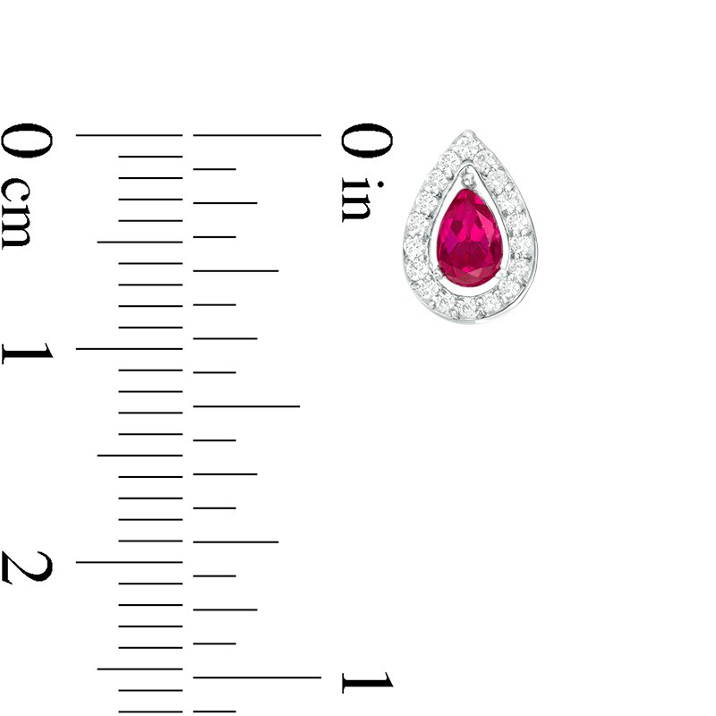 Main Image 4 of Previously Owned - Pear-Shaped Lab-Created Ruby and White Sapphire Convertible Front/Back Earrings in Sterling Silver