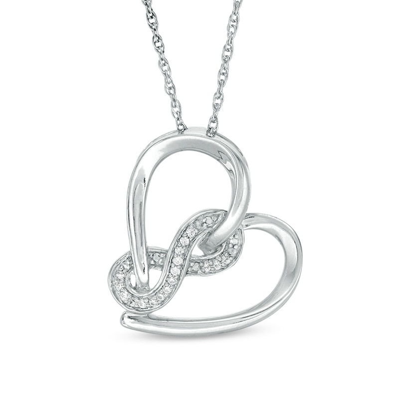 Main Image 1 of Previously Owned - 1/20 CT. T.W. Diamond Infinity Wrapped Tilted Heart Pendant in Sterling Silver