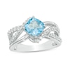 Thumbnail Image 0 of Previously Owned - Cushion-Cut Swiss Blue Topaz and White Lab-Created Sapphire Multi-Row Ring in Sterling Silver