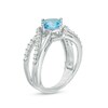 Thumbnail Image 2 of Previously Owned - Cushion-Cut Swiss Blue Topaz and White Lab-Created Sapphire Multi-Row Ring in Sterling Silver