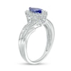 Thumbnail Image 1 of Previously Owned - Tanzanite and White Lab-Created Sapphire Starburst Frame Multi-Row Bypass Ring in Sterling Silver