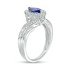 Thumbnail Image 2 of Previously Owned - Tanzanite and White Lab-Created Sapphire Starburst Frame Multi-Row Bypass Ring in Sterling Silver