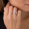 Thumbnail Image 3 of Previously Owned - Tanzanite and White Lab-Created Sapphire Starburst Frame Multi-Row Bypass Ring in Sterling Silver