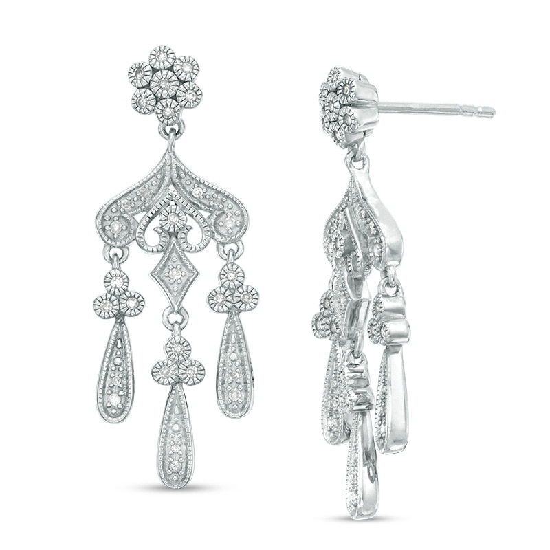 Main Image 1 of Previously Owned - 1/5 CT. T.W. Diamond Vintage-Style Chandelier Drop Earrings in Sterling Silver