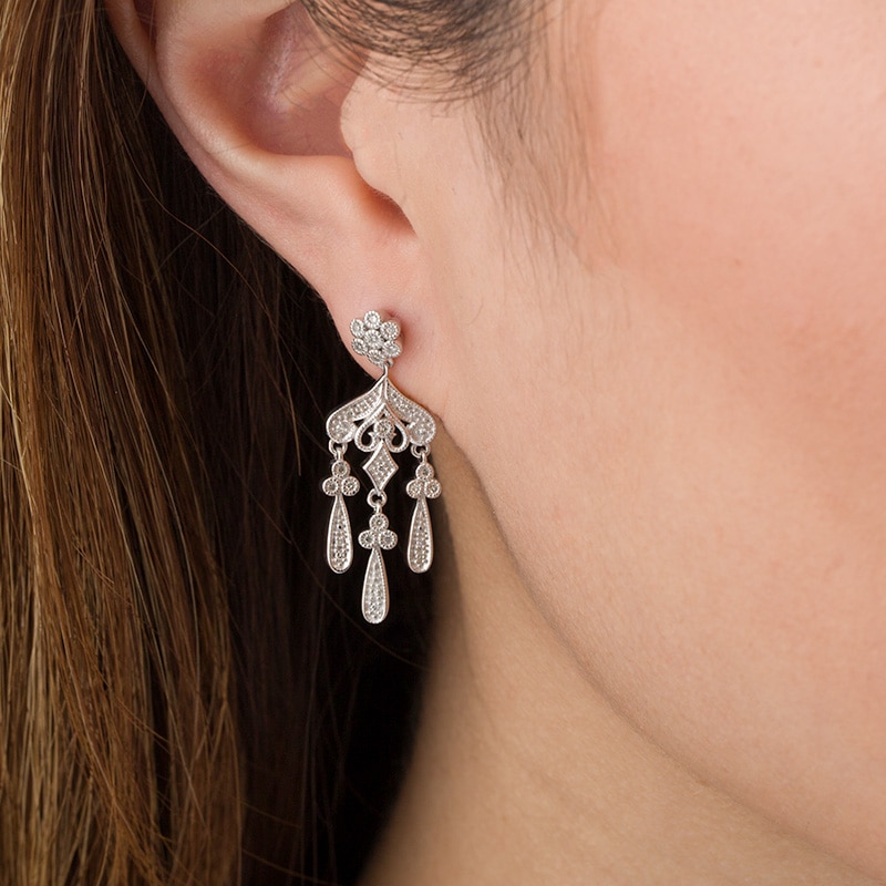 Main Image 2 of Previously Owned - 1/5 CT. T.W. Diamond Vintage-Style Chandelier Drop Earrings in Sterling Silver