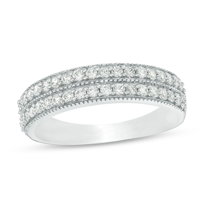 Main Image 1 of Previously Owned - 3/8 CT. T.W. Diamond Double Row Vintage-Style Band in 10K White Gold